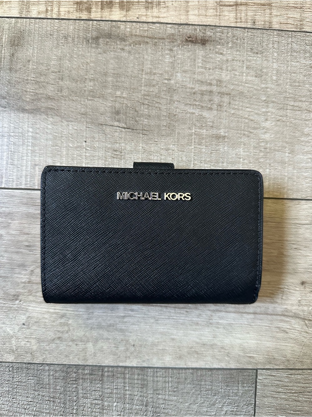 Michael Kors Black Saffiano Card Holder Wallet with Gold Logo